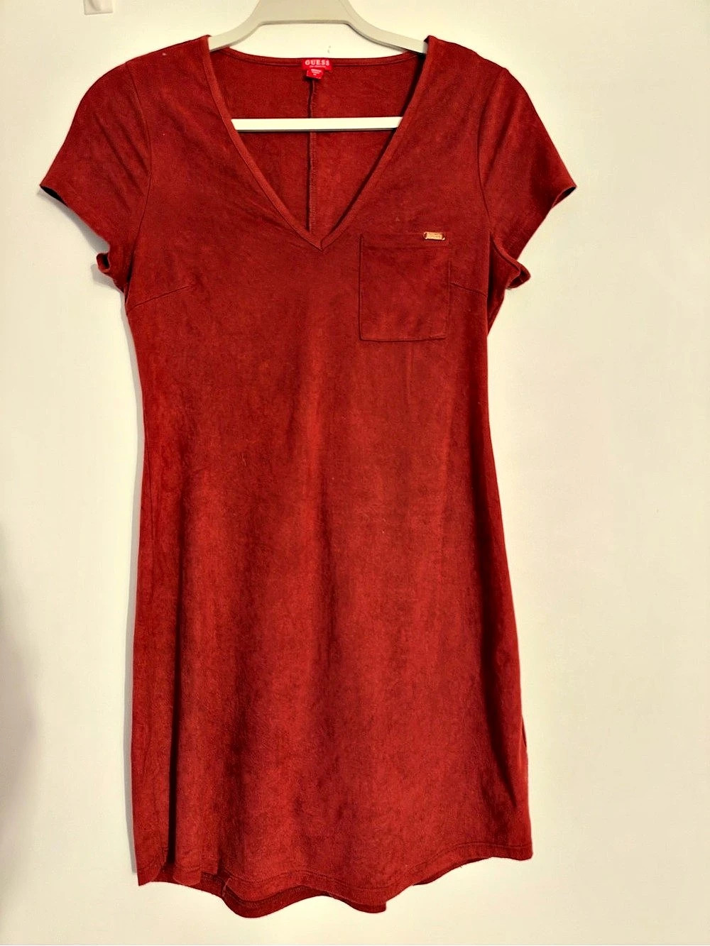 GUESS V-Neck Mini Dress in Red Size Small Like New